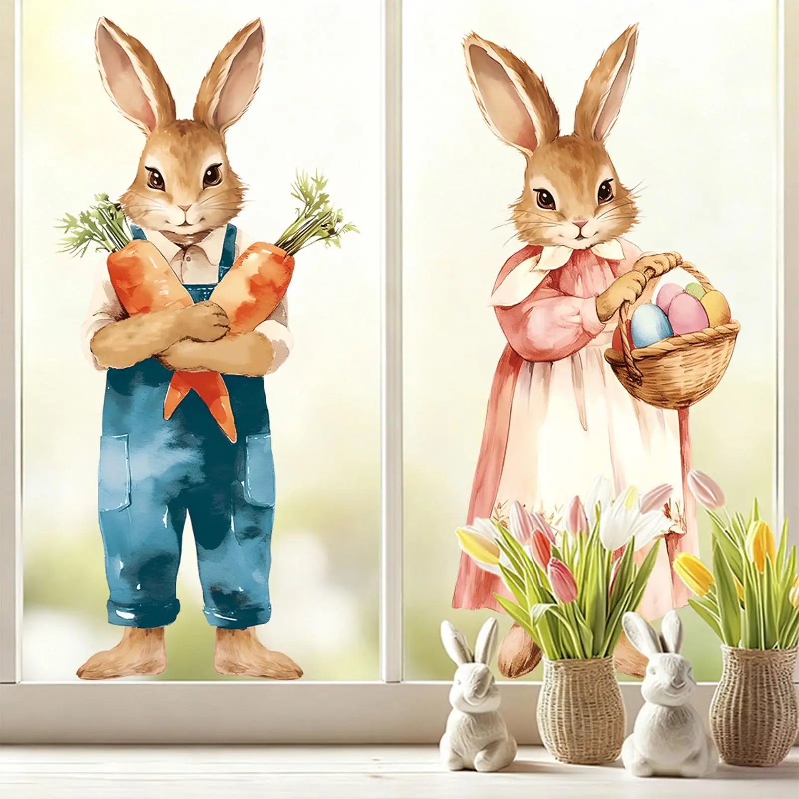 2 Stück Oster-Aufkleber, niedliche statische Aufkleber, extra große Osterhasen-Fenster- und Wandaufkleber, Dekoration für Zuhause, Geschäfte, Türen, Festivals