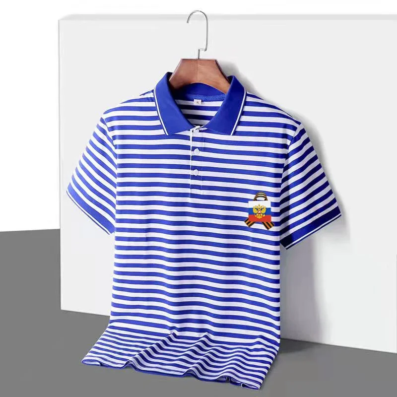 St George Ribbon Russian Flag Victory Patriotic Striped Polo Shirts 100% Cotton Short Sleeve Mens Sailor Stripes T-Shirt