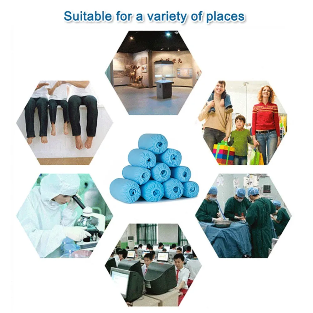 100Pcs Non-Woven Cloth Anti-Slip Boot Overshoes Blue 15*40cm Protective Shoe Covers Stretchable Shoe Covers Indoor Carpet Floor