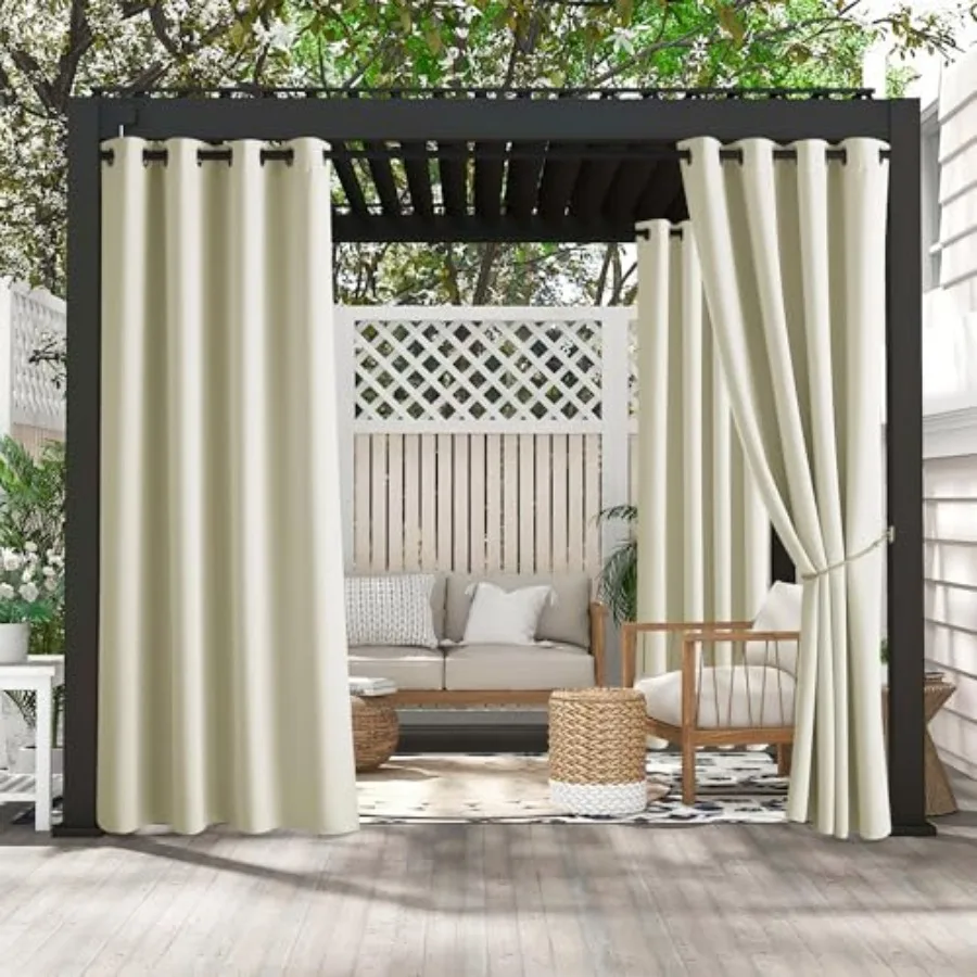 

2 Panels Fade Resistant Outdoor Curtains for Patio Waterproof Block Sunlight Thermal Insulated Privacy Thick Outside Curtains f