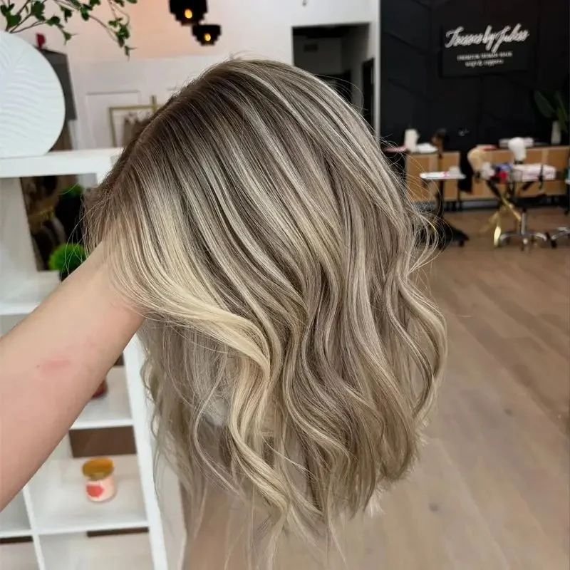 

New Lace Front Glueless Wig Platinum Ash Blonde Balayage Colored Wig Heat Resistant Luxury Human Hair Synthetic Blended Fiber