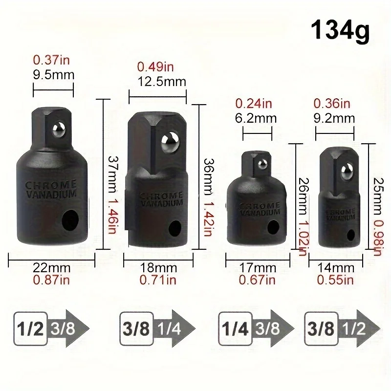 7pcs Impact Extension & Socket Adapter Set - 1/4', 3/8', 1/2' Hex Shank to Square Drive Converter Kit for DIY Home Improvement, view 2