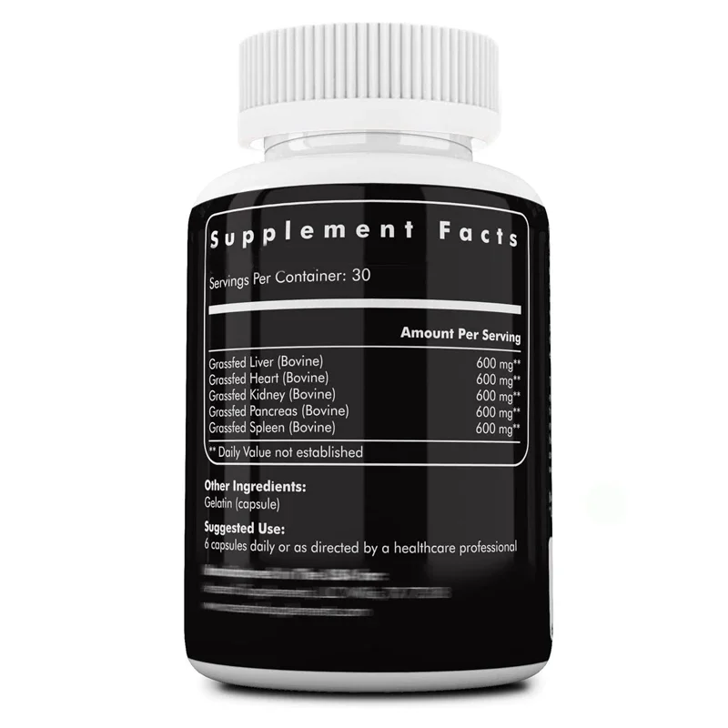 Grass Fed Beef Organ Supplement, Containing Liver, Heart, Kidney, Pancreas, Crispy, Freeze-dried Beef, Non GMO, 60 Capsules