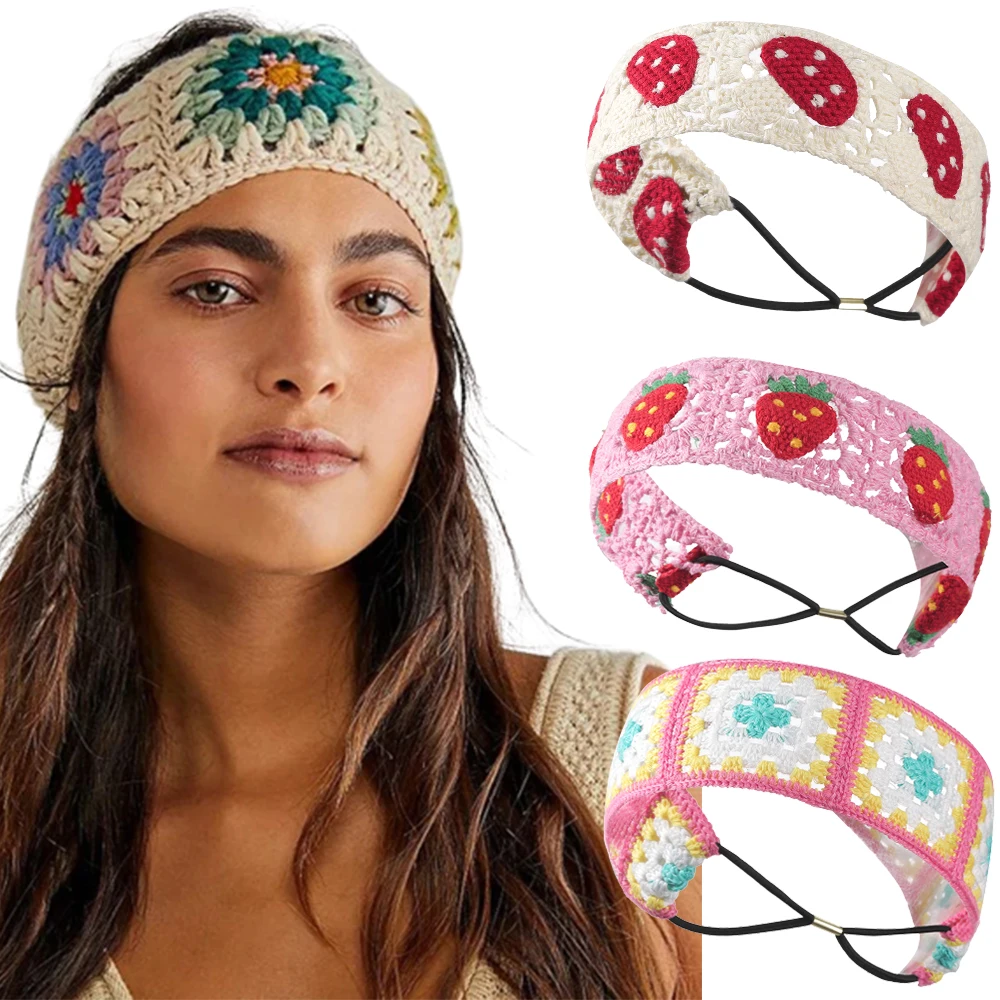 

Crochet Beige Bandage Turban Hair Bands For Women Ethnic Style Headbands Fashion Wide Bandana Hair Accessoreis Headdress