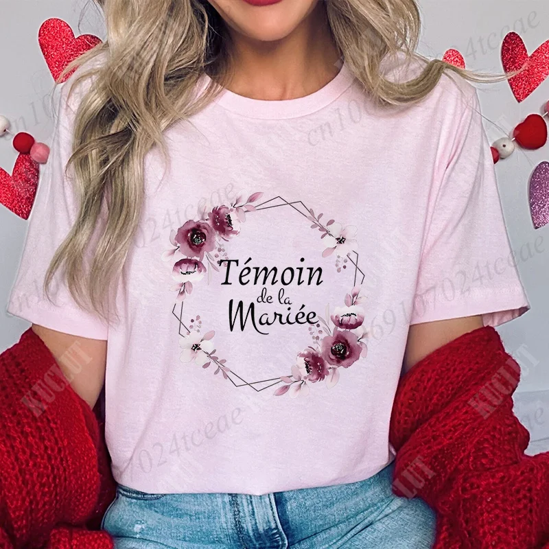 French Bridal Wedding Floral Clothing Girls Bachelorette Hen Party Tops Women Bridesmaid Team Evjf Future Bride To Be T-Shirt
