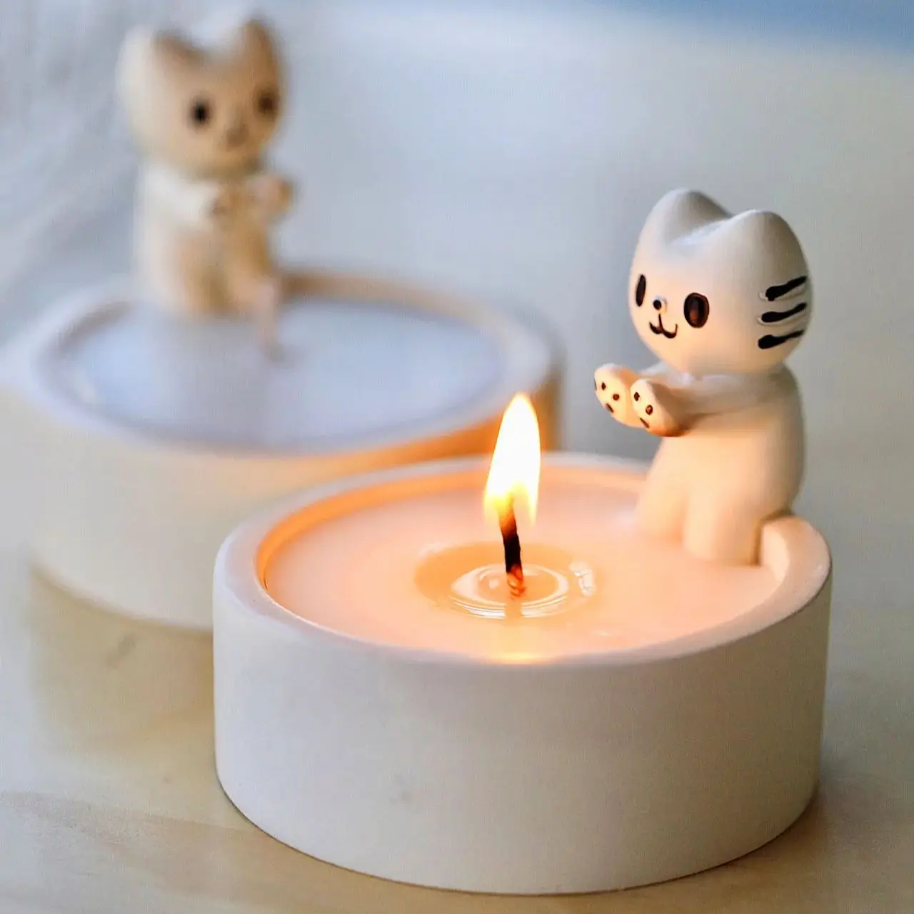 Kitty Candle Holder Concrete Molds Candle Cup Mold Plaster Tealight Holder Multi-function Silicone Mould for Concrete Home Decor