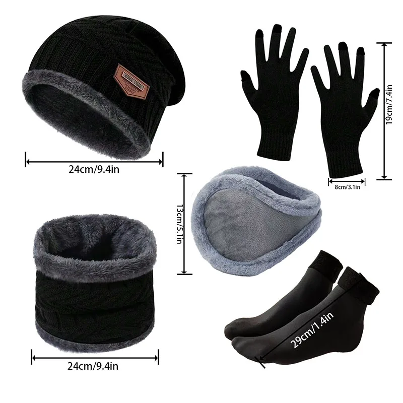 الشتاء قبعة تدفئة مجموعة الرجال و واقيات الأذن مع قبعات محبوكة قفازات الرقبة اغطية المضادة للانزلاق الجوارب خمس قطع مجموعة