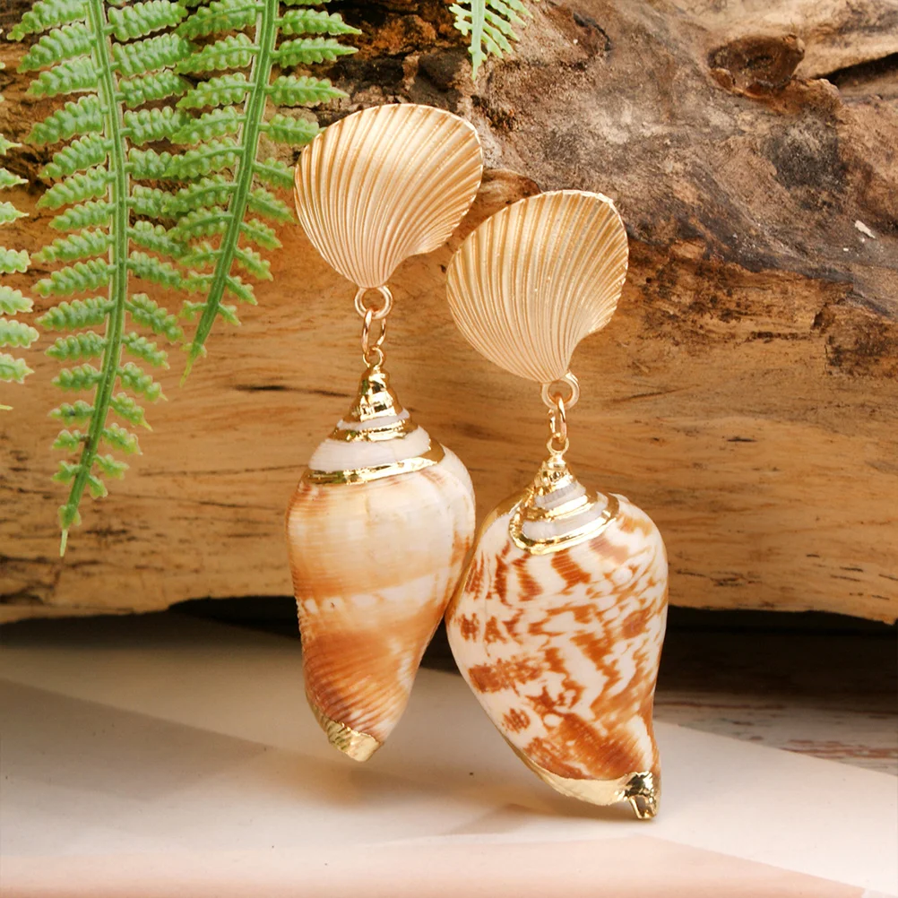 1 زوج Cowrie Dangler قلادة قلادة الأزياء والمجوهرات الأزياء المتدلي شل اللؤلؤ Cowrie أقراط الأقراط