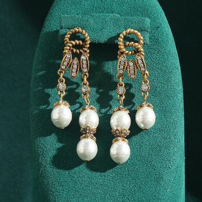 

Retro Vintage Rhinestones Gold Color Baroque Pearl Tassel Drop Earrings for Woman Antique Jewelry Wedding Accessories New 2025