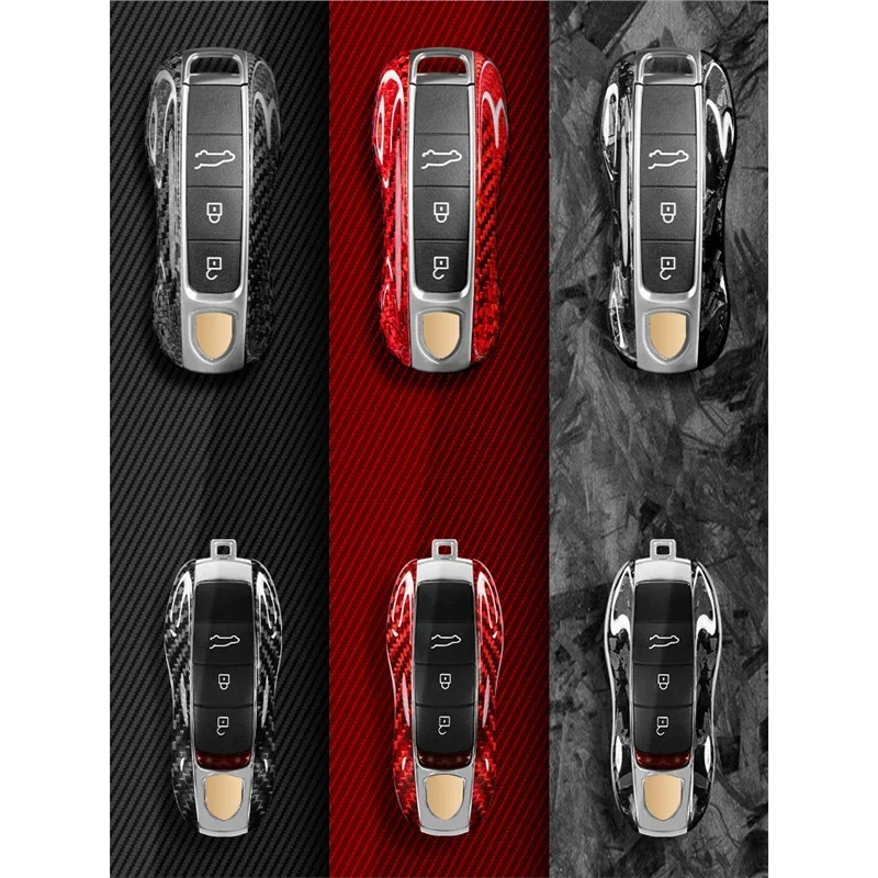 

Real Carbon Fiber For Porsche Cayenne Panamera 718 911 Taycan Macan 14-2025 Car Remote Key Fob Case Cover Cap Replacement Shell