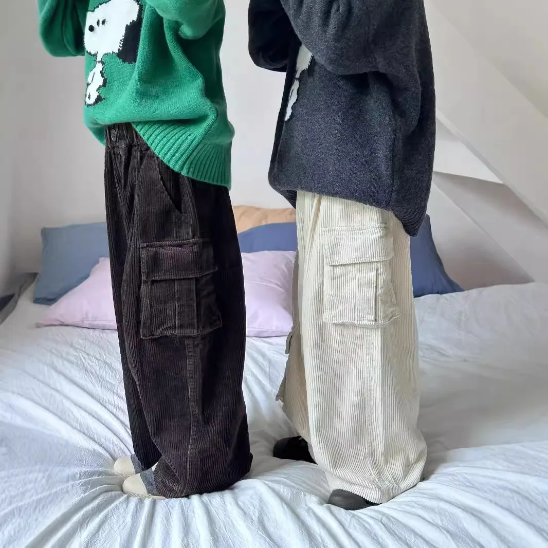 Childrens Pants Casual Loose Packets 2024 Autumn New Korean Style Baby Boys Straight Wide Leg Pants