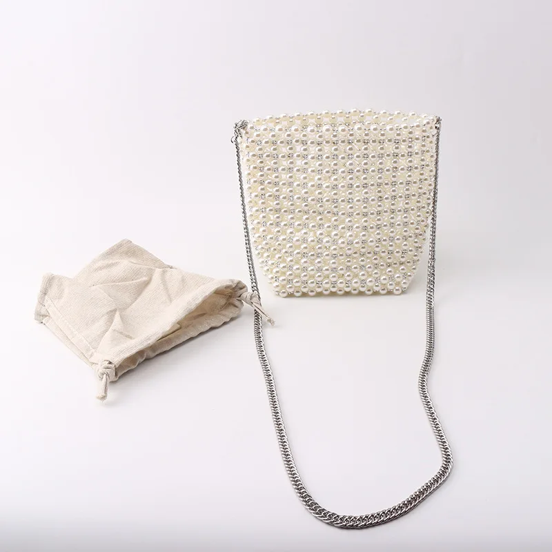 Handmade Women Pearl Bags Designer Beaded Shoulder Bags Charm White Pearls Crossbody Bag Luxury Evening Clutch Purse Lady 2020