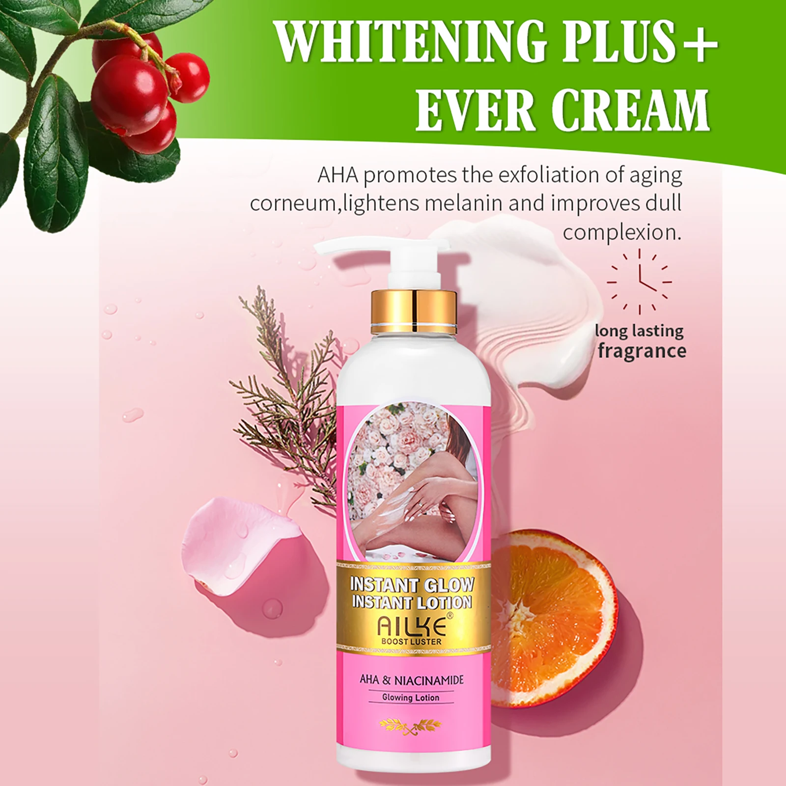 AILKE Vegan Brightening Body Lotion, with AHA, Niacinamide, Moisturizing, Hydration, for All Skin Type, Radiant Skin Body Cream