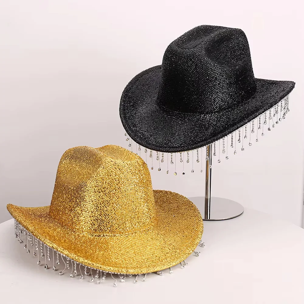 

Ковбойская шляпа со стразами, соломенная шляпа в западном стиле для женщин и мужчин, для вечеринок, пляжа, винтажных ковбойских аксессуаров, фестивалей, рейвов, кантри-музыки