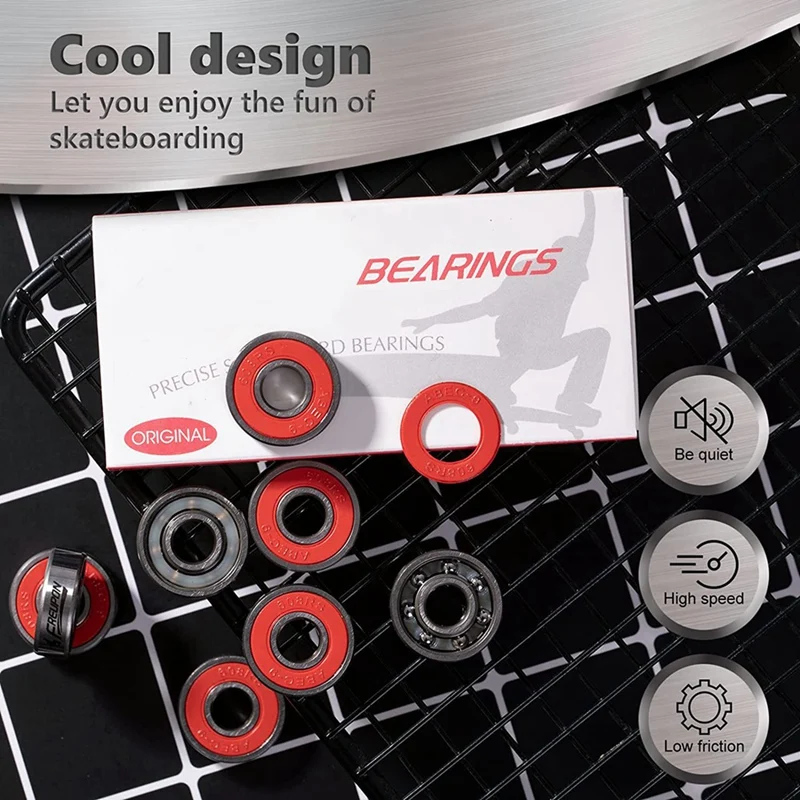 100Pcs Skateboard Spare Bearings Metal 608Rs-High Speed Skate Bearing ABEC-9 For Scooter Wheels,Skate