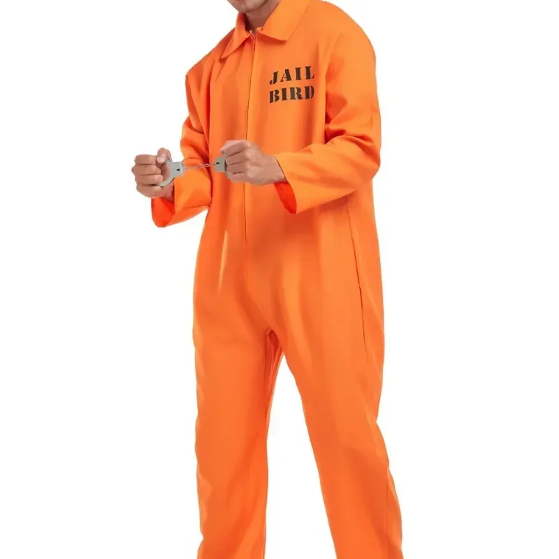 할로윈 성인 죄수 코스프레 의상, 남성 오렌지 점프수트, 성인 죄수 코스프레 의상