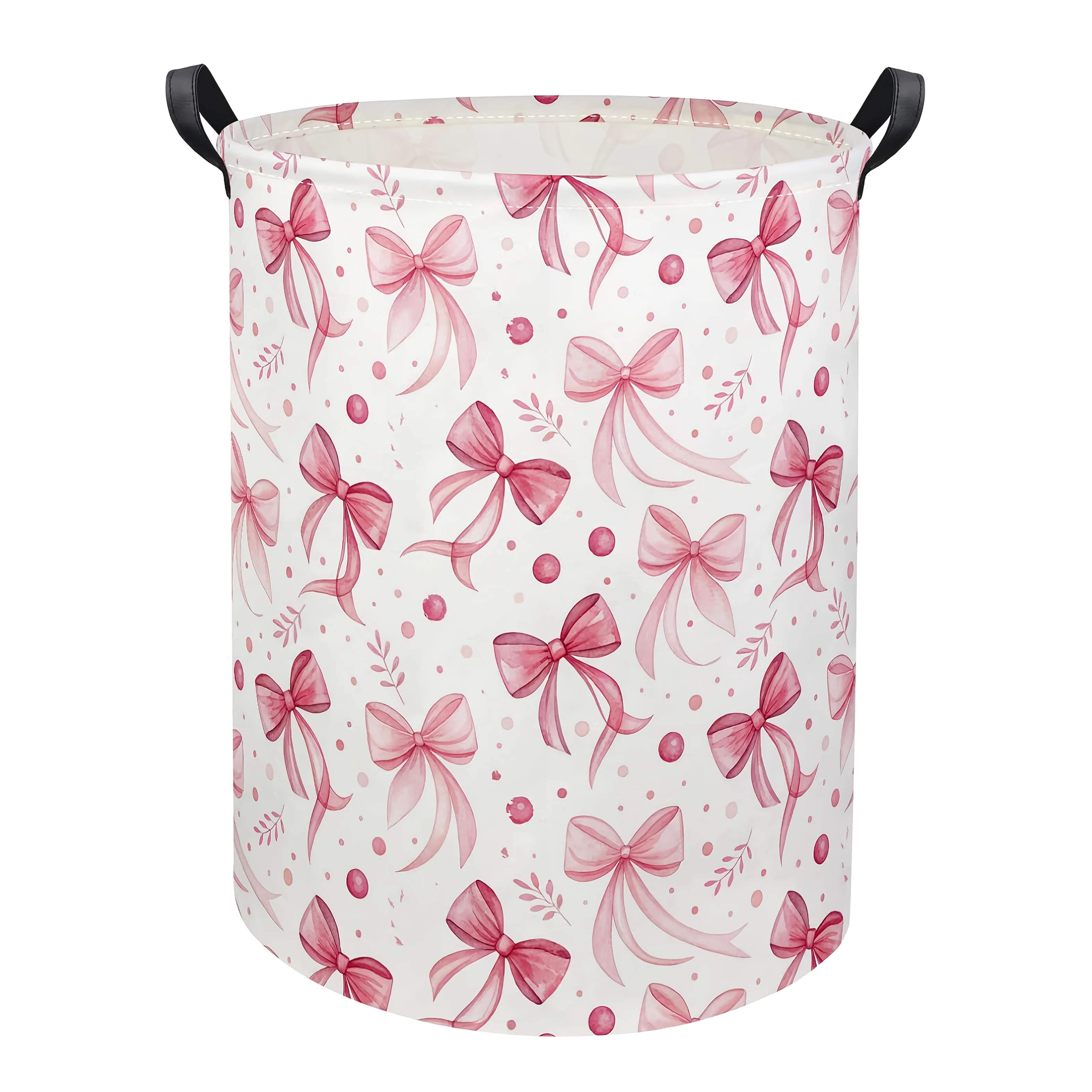 Cute Butterfly Laundry Basket Hamper with Pink Bowknot Storage Organizer Room Decor Durable Canvas Bin for Toys