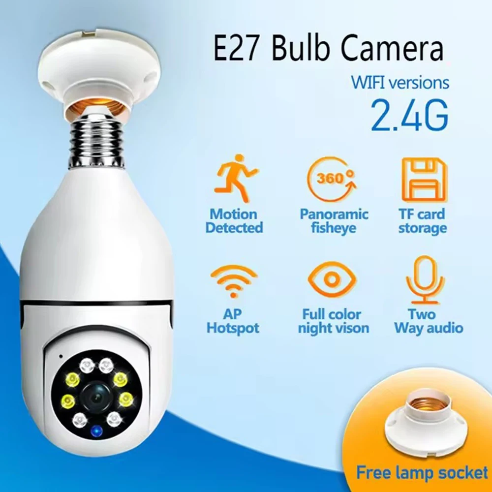 

1080P HD E27 Bulb Surveillance Camera Anti-theft Outdoor Indoor Security Monitor Wireless WiFi Cameras Night Vision Audio IP Cam