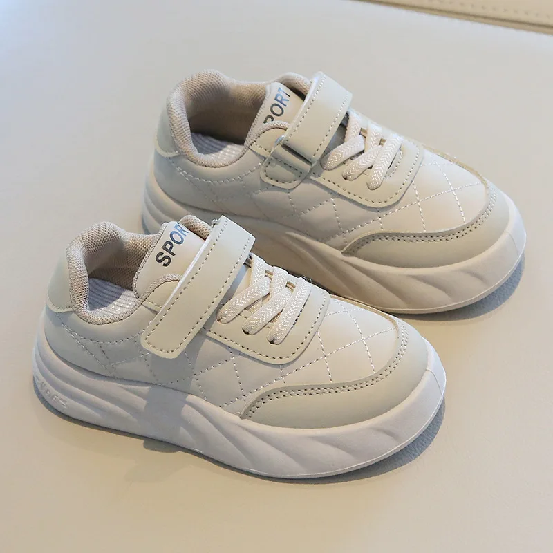 

Spring Autumn Boys Casual Board Shoes Children Solid Color Sneakers Girls Low Top Velcro Lightweight Soft Soled White Shoes