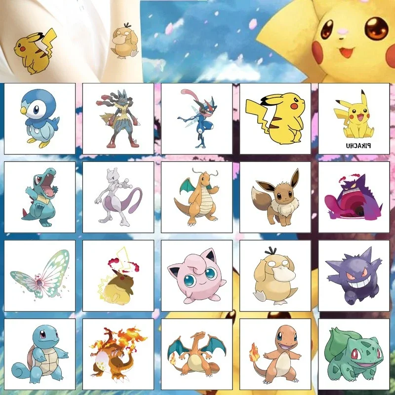 NEW 20Pcs/Set Cartoon Pokemon Temporary Tattoo Sticker Body Art Cute Tattoo Stickers Cosplay Party Toys for Kids Birthday Gifts