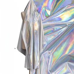Hot Stamping Silver Iridescent Fabric Windbreaker Laser Rainbow Soft Reflective Waterproof Designer Cloth for Diy Sewing