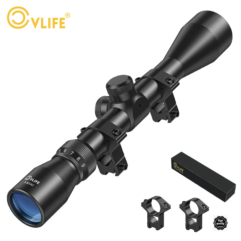 CVLIFE Rifle Scope 3X-9X Magnification Adjustment 40MM Full Multi-coated Blue Lens 2x Mounts For 11MM Rail Tactical Riflescope