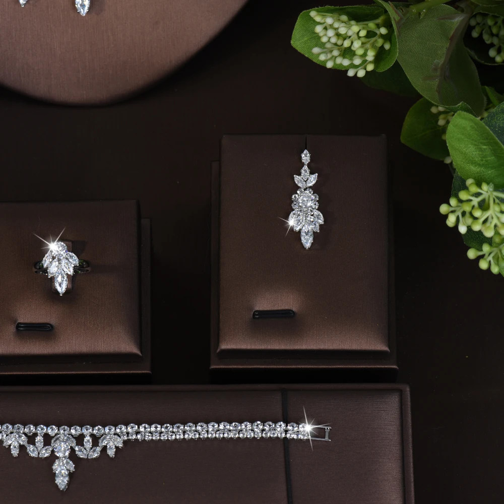 

HIBRIDE New Fashion Luxury Necklace Earrings Bracelet Zircon Jewelry Set for Women Wedding Holiday Gift Travel Host S-837