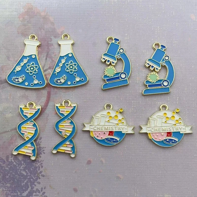 10pcs Chemistry Viral DNA Charm for Jewelry Making Enamel Pendant Zinc Alloy Gold Plated