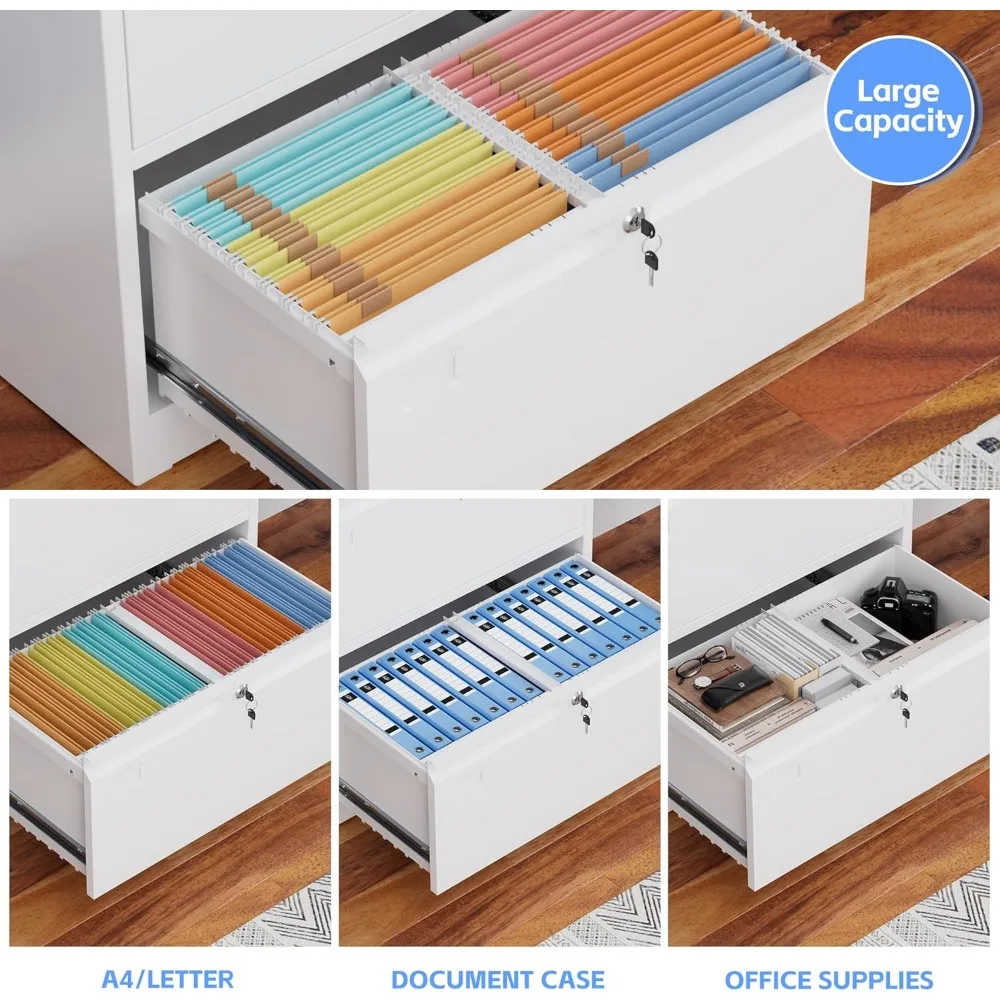 خزانة ملفات جانبية واسعة ذات 3 أدراج لملفات الرسائل، القانونية، F4، A4 - تخزين آمن للقفل مع حامل بطاقة العمل