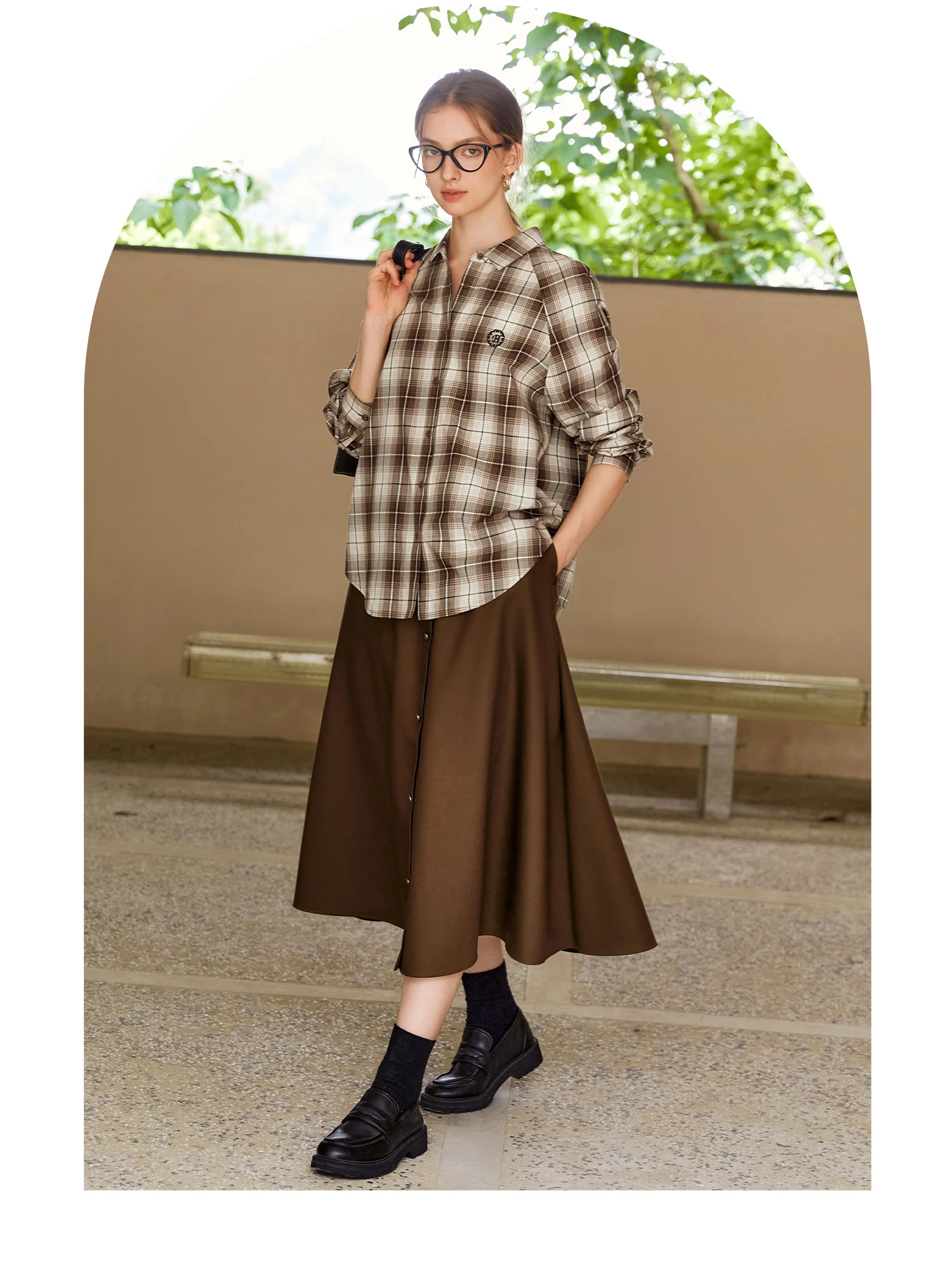 OLrain-camisas holgadas a cuadros para mujer, blusa clásica Retro elegante para ir al trabajo, Tops bordados de manga larga para mujer M56QC93186
