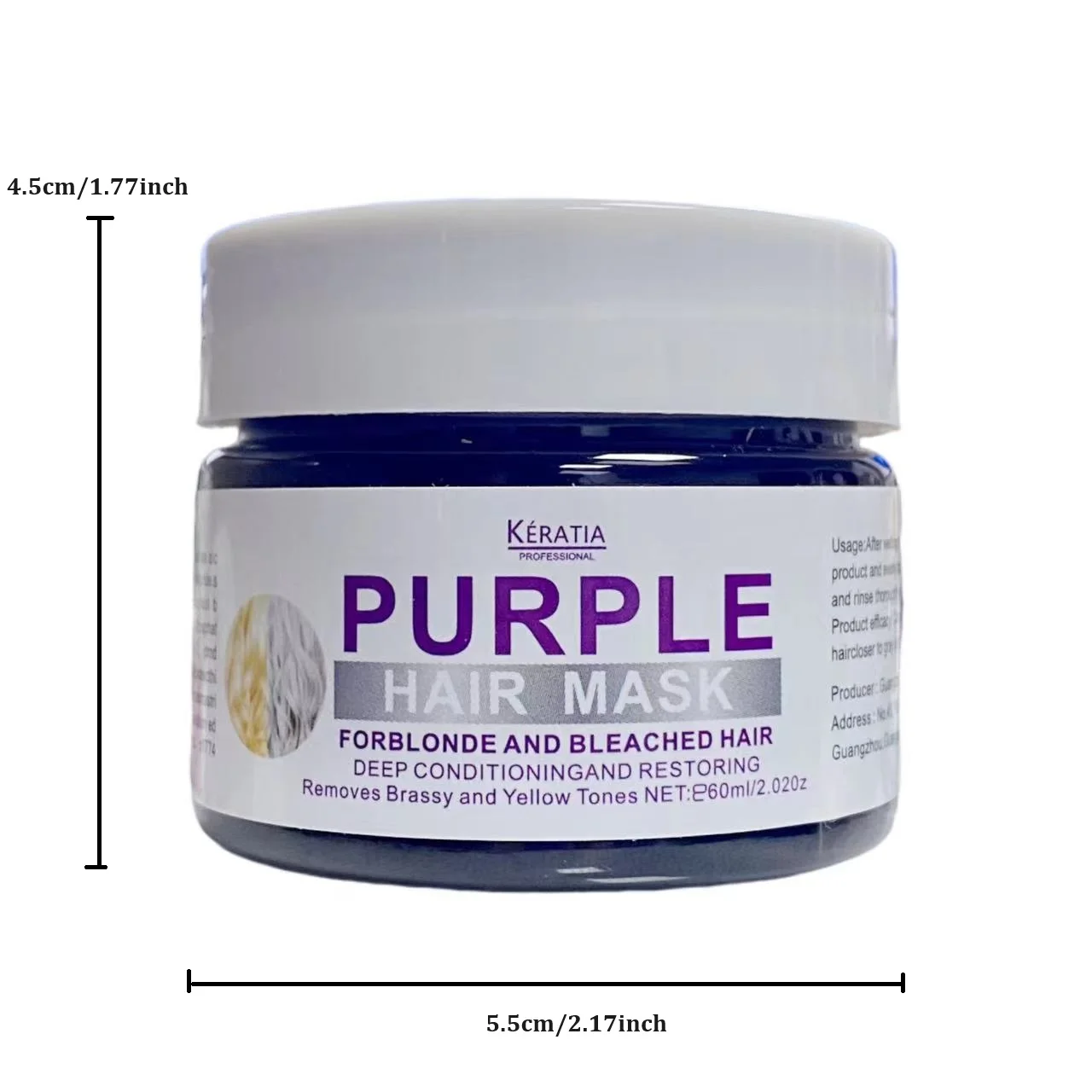 60ml Natural Cruelty Free Purple hair mask Removes Yellow Brassy Tones Cream Hair Care Products