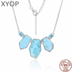 Genuine Natural Larimar Stone Pendant Jewelry For Women Gift Blue Zircon Crystal Gemstone Necklace Fine Jewelry