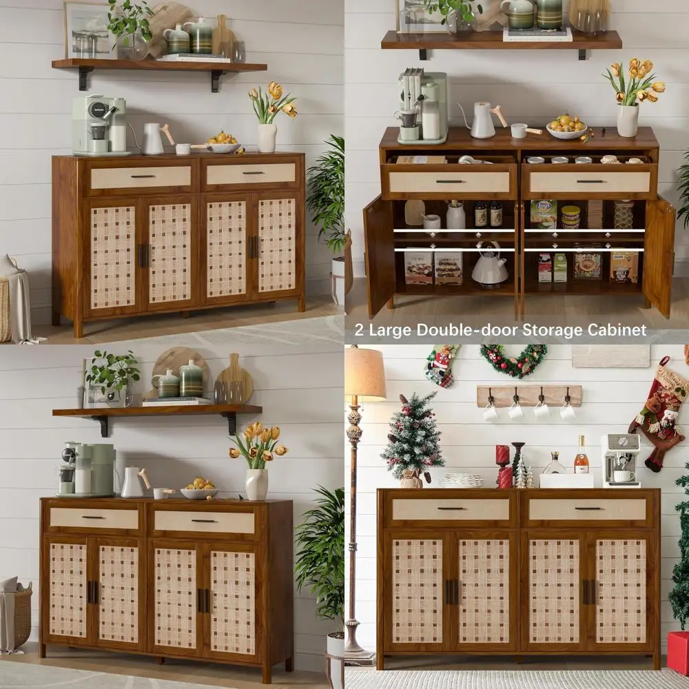 

Большой буфет в стиле фермерского дома 55 с достаточным хранилищем, 4 дверцами и 2 ящиками, идеальный кухонный шкаф для кофе-бара