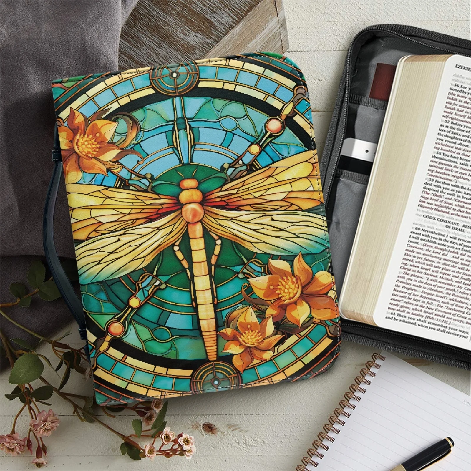 PENSTROLL Dragonfly 2026 New Bible Cover Case PU Leather Large Capacity Bible Holder Pack for Church 3
