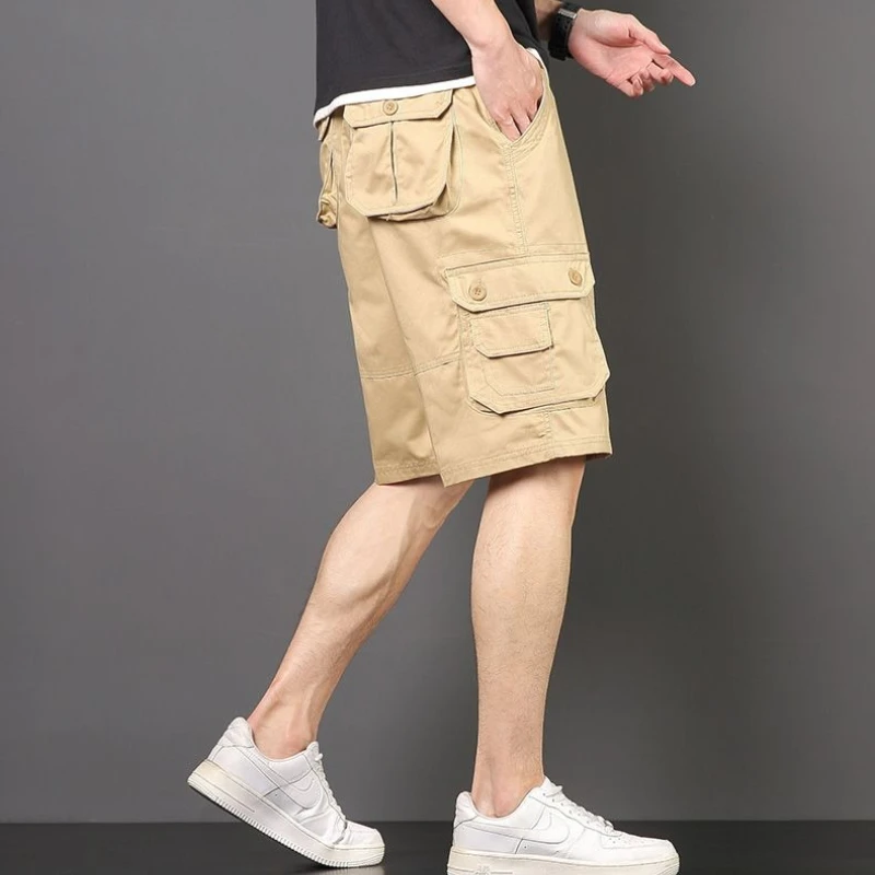 

Breathable Loose-Fit Men's Cargo Shorts Plus Size Cotton Knee Length Summer Shorts Multi Pocket Design