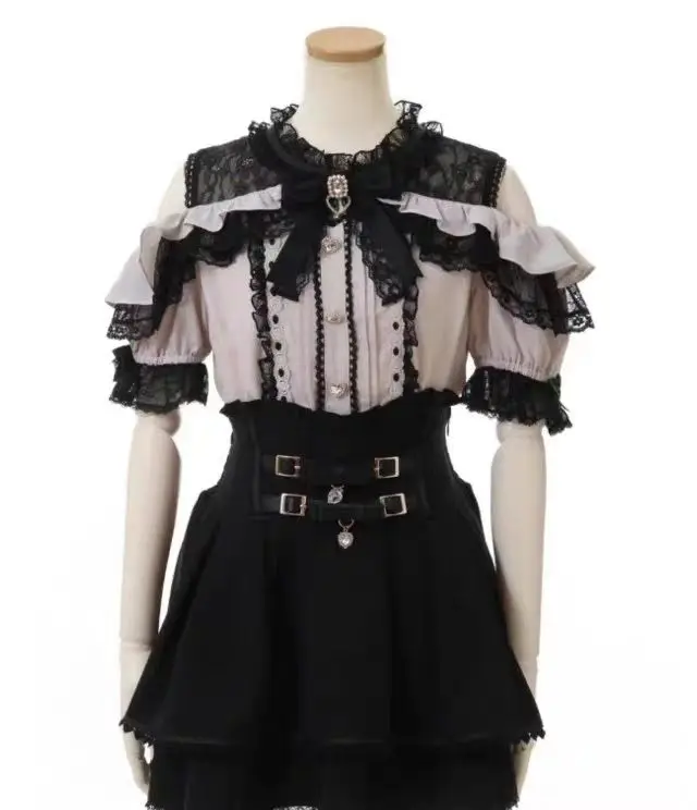Jirai Kei Sweet Lolita Skort 2024, Sommer – Doppelschleife, hoher Taillen-Kurzrock mit Lederschnalle, schmale Passform, verstellbare Taille – Detail 13