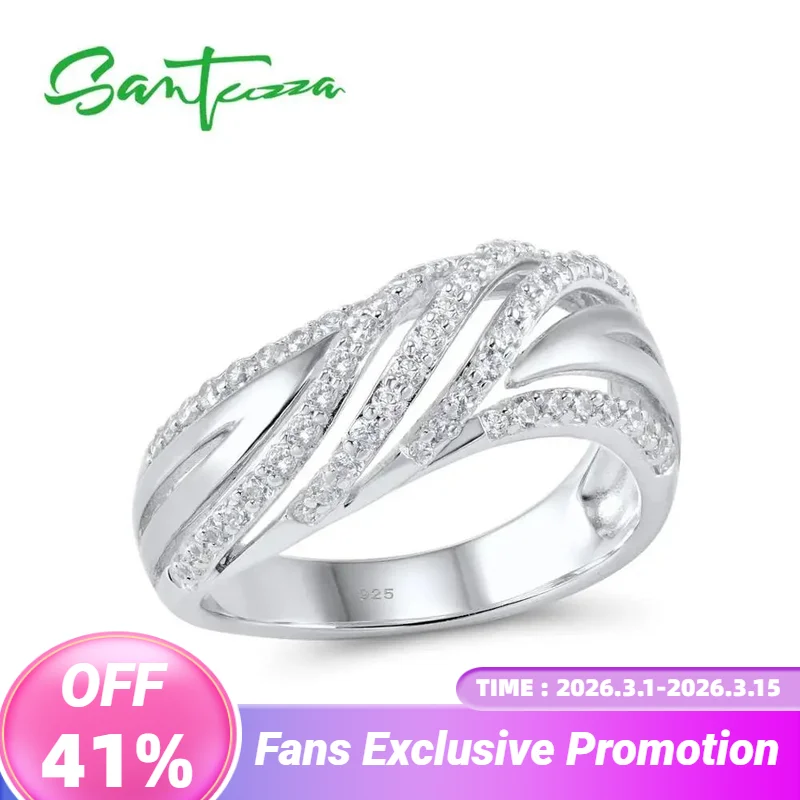 

Женское серебряное кольцо SANTUZZA, из серебра 925 пробы с белым кубическим цирконием, обручальное кольцо, модные ювелирные украшения