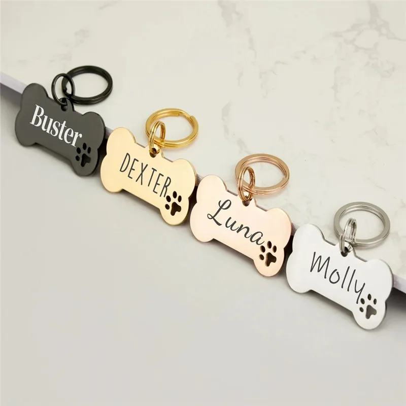 Custom Personalized bone Pet Dog Name Tag Stainless Steel Free Engraving Anti-lost Collars Tag for Dogs Cats Nameplate