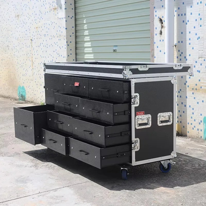 Customized Portable Style 10 Drawers Trunk Tool Flight Case Utility Transport  Road Case With Siding Table