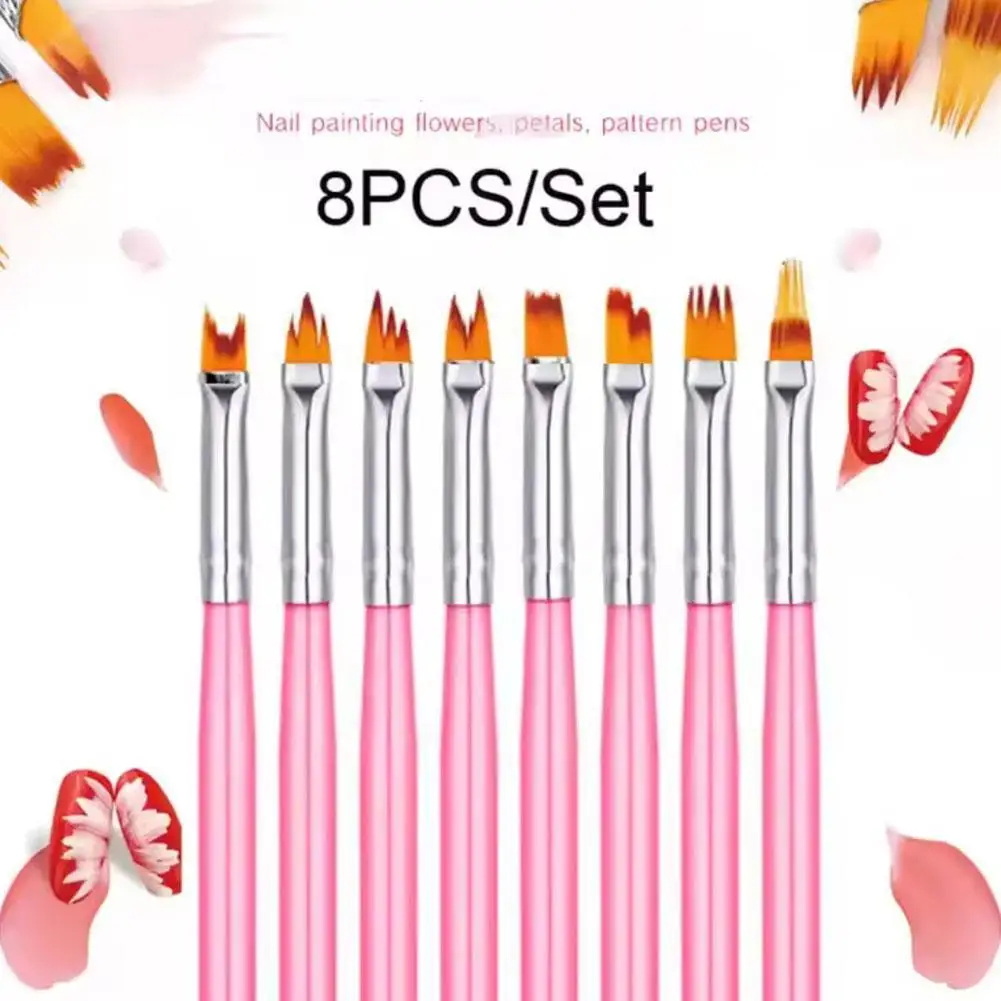 

6/8-piece Synthetic Bristle Nail Art Flower Brush Plastic Handle Nail Tool Set Nail Art Brush Nail