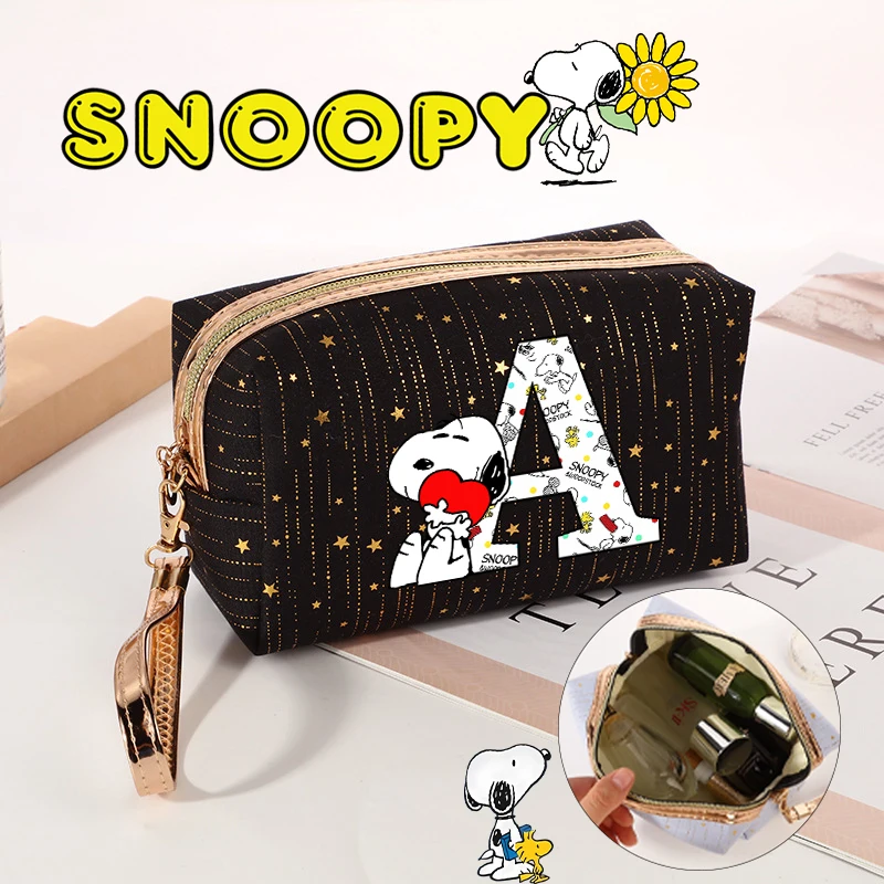 Snoopy กระเป๋าแต่งหน้าแฟชั่นการ์ตูนเครื่องสําอางค์แบบพกพากันน้ําเครื่องสําอางสําหรับผู้หญิง Sparkling Star พิมพ์กระเป๋าถือ