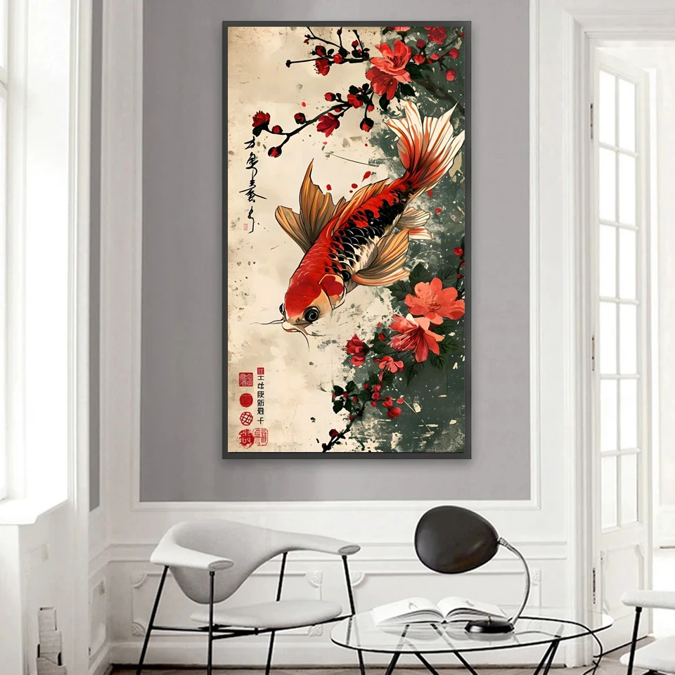 DIY 5D New Diamond Painting Kit Peony Koi Fish Bird Full Drill Diamond Embroidery Mosaic Chinese Style Cross Stitch Home Decor