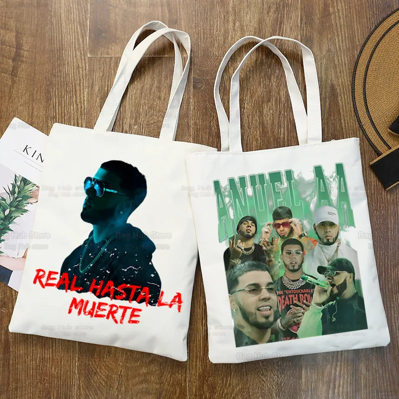 Anuel AA Anuel Vintage Hasta La Muerte New Arrives Art Canvas Bag Totes Simple Print Shopping Bags Girls Life Casual Pacakge