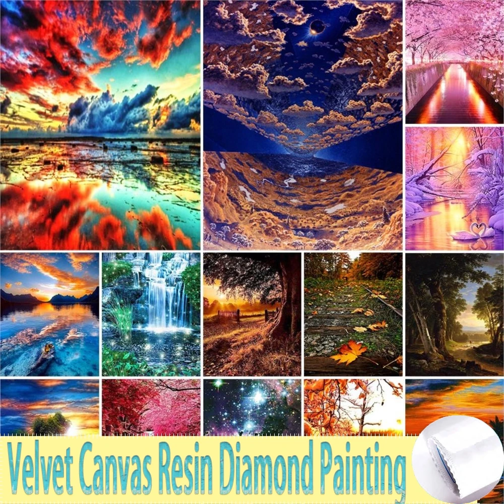 

5D DIY Velvet Canvas Resin Diamond Painting Landscape Cross Stitch Kit Picture Full Diamond Embroidery Inlaid Mosaic Home Decor