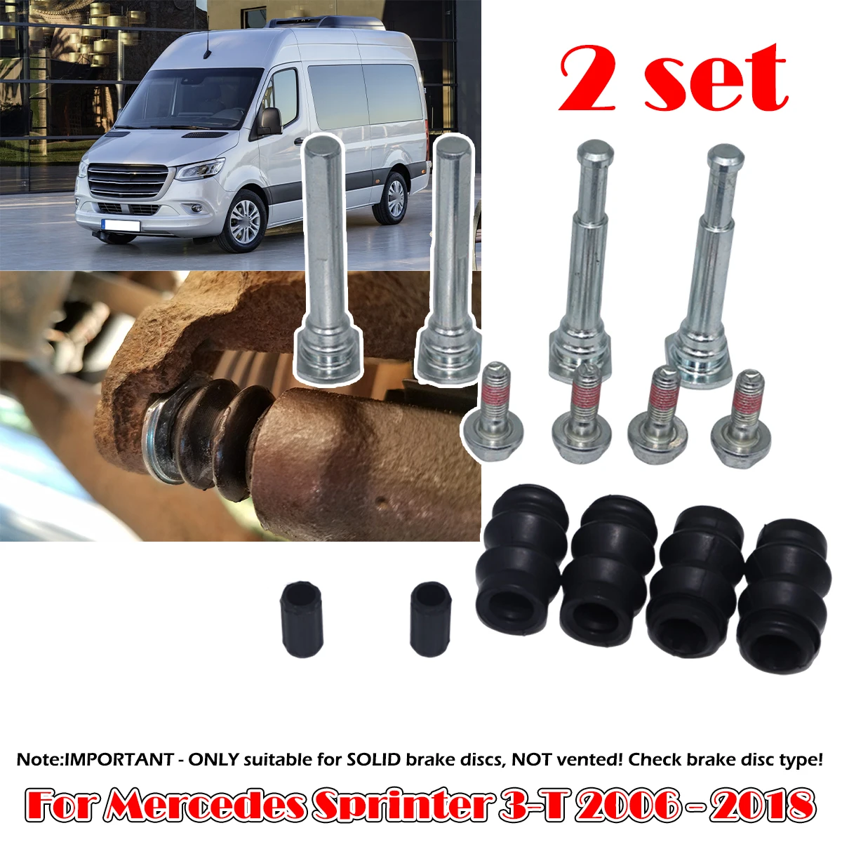 

2set For Mercedes Sprinter 3-T 2006-2018 Rear Brake Caliper Slider Guide Pins Bolt Kit Left Right Disc Housing Bellows Sleeve