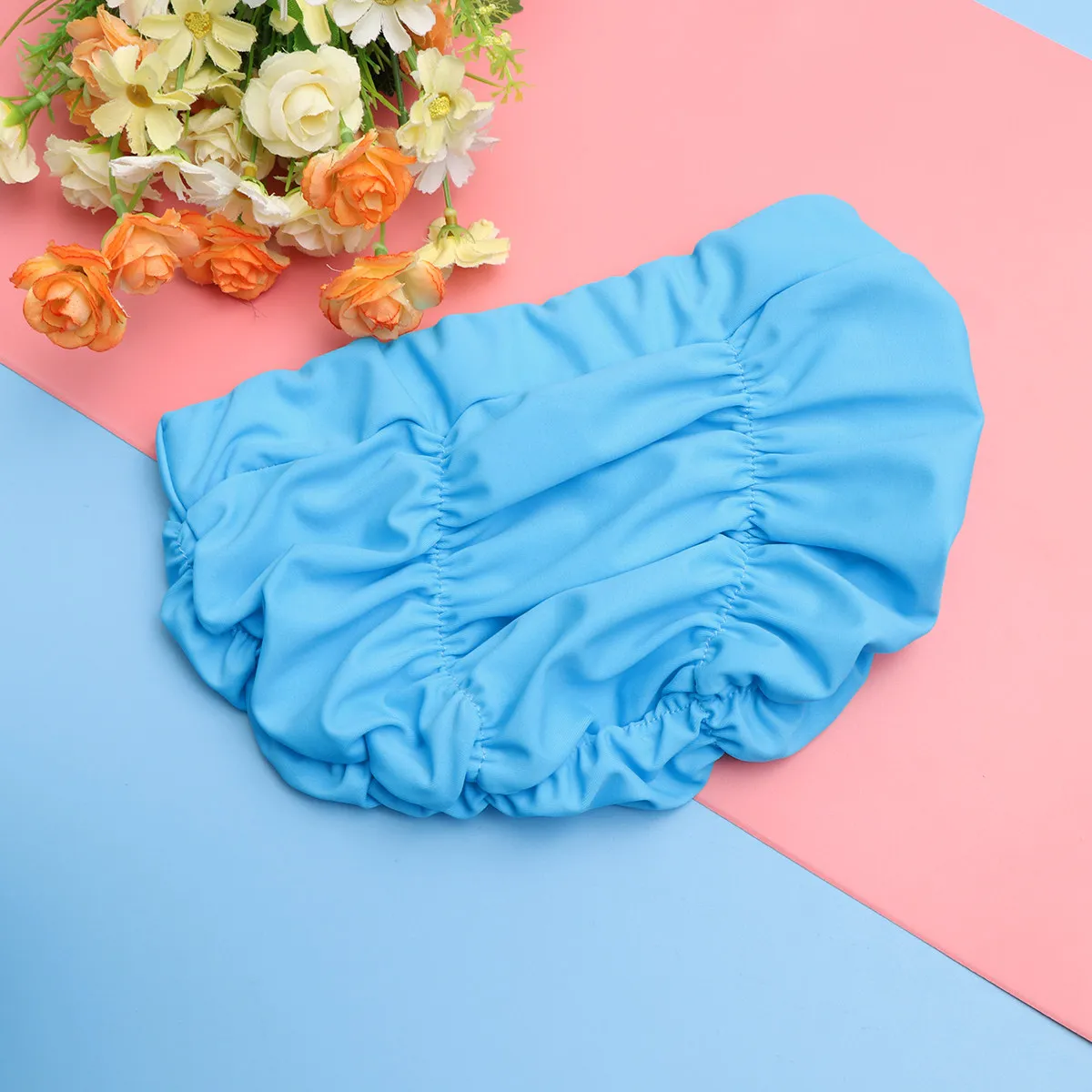 1Pcs Women Pleated Swim Cap Blue Waterproof Lightweight Protective Swimming Accessory Ear Cover for Pool Beach