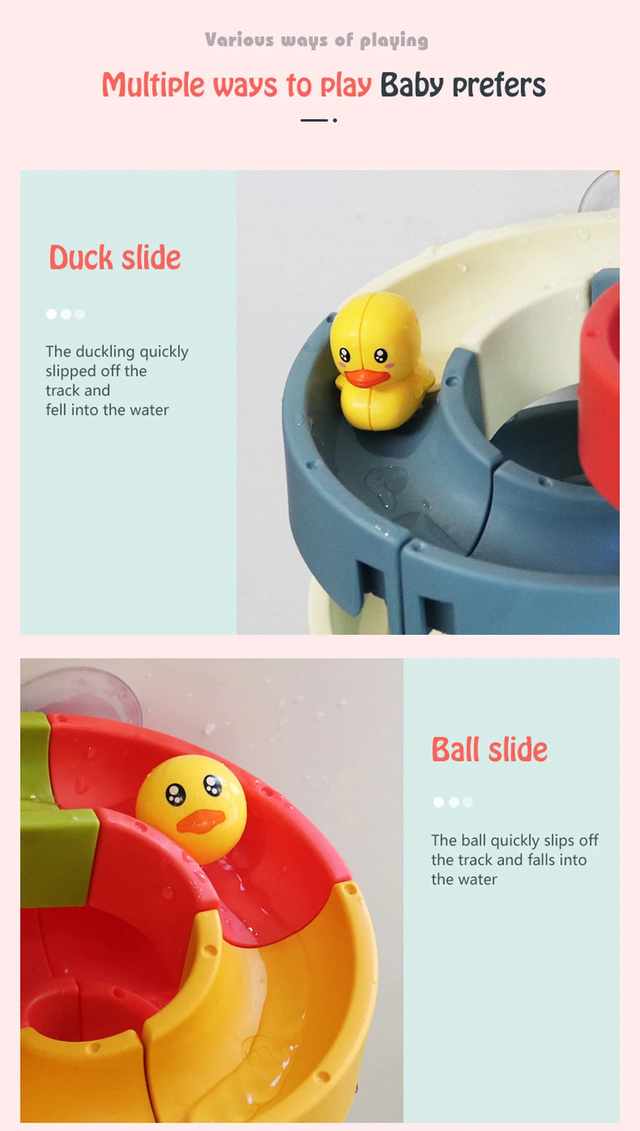 Baby Bath Toy Wall Sunction Cup Track Water Wind-Up Duck Slide Bathroom Assembling Swimming Pool Water Toys For Kids Gifts