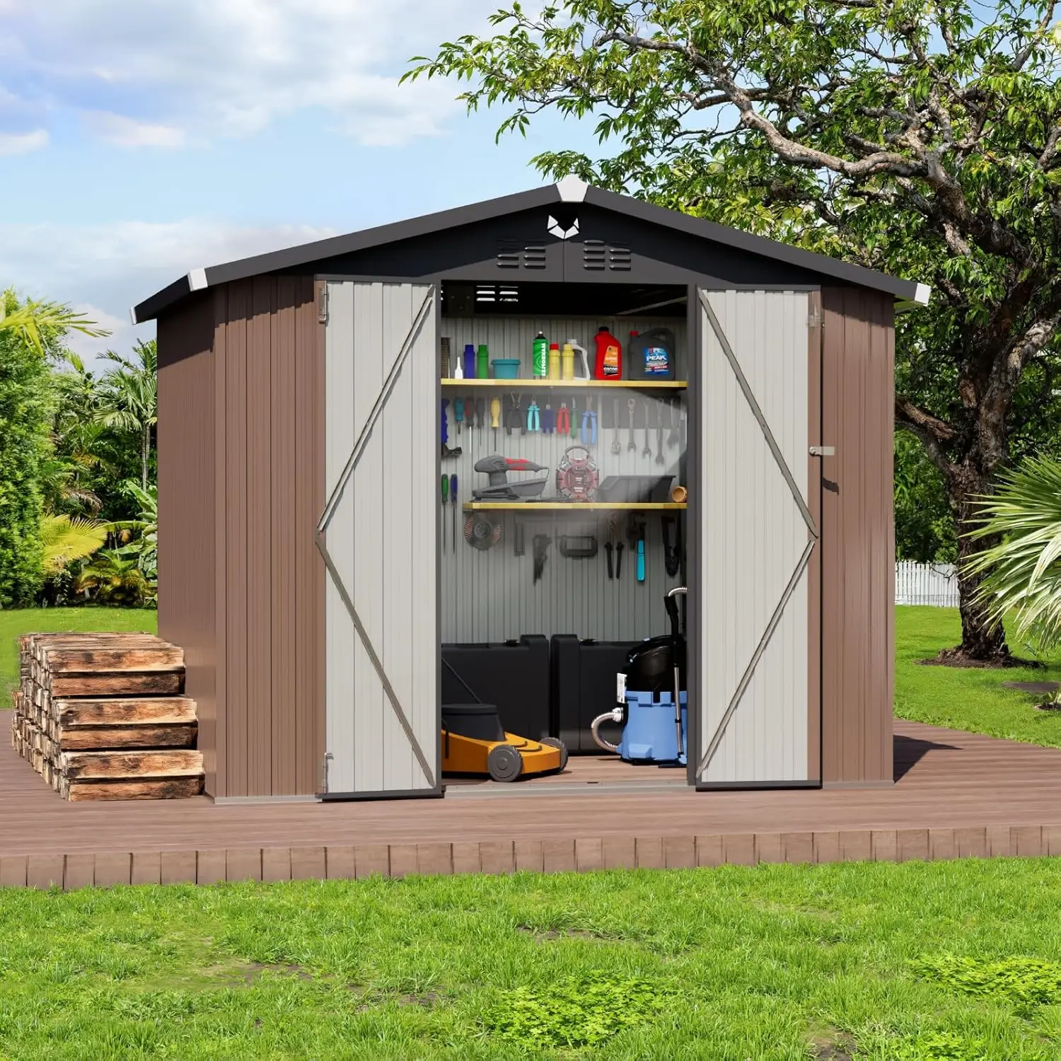 Metal Storage Shed,Outdoor Storage Building 8x6,Large Backyard Shed with Lockable Door,Waterproof Outside Storage, Customized
