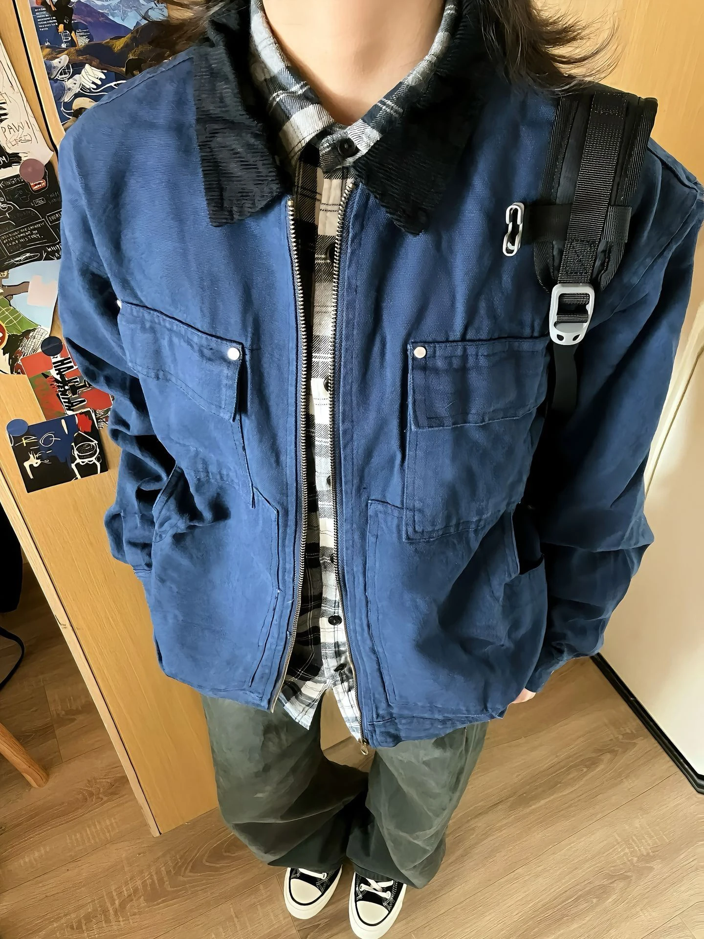 

Waed Denim Workwear Jaet ort Collar Detroit Sle Men's Autumn American Retro Cleanfit Blue Cotton Youth Faion