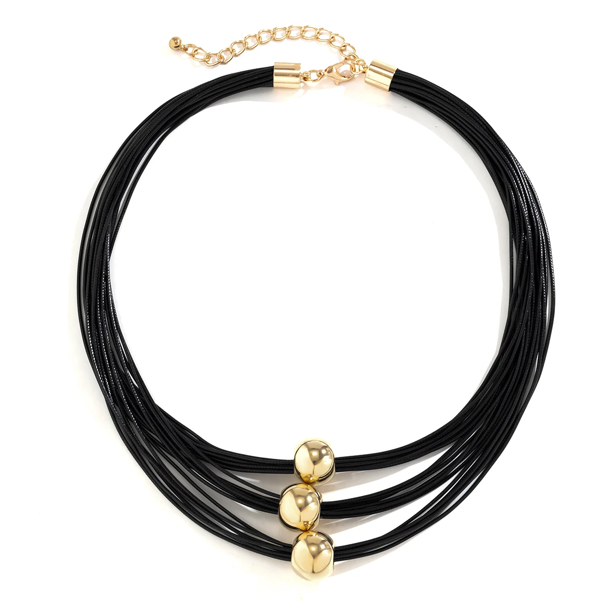 IngeSight.Z Vintage Multilayer CCB Ball Black Leather Wax Choker